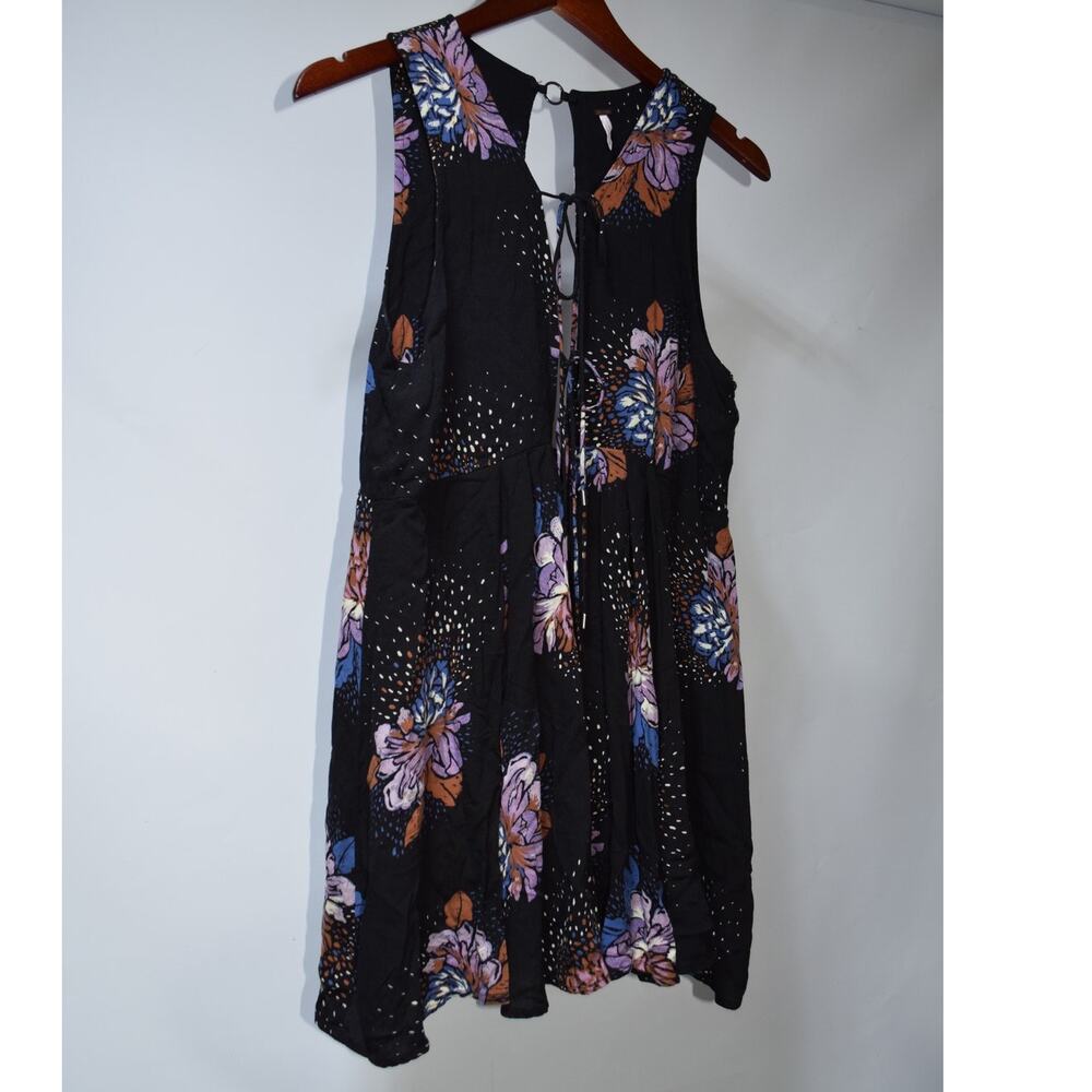 Free People Women’s Small Black Floral Sleeveless Mini Dress Open Back Boho